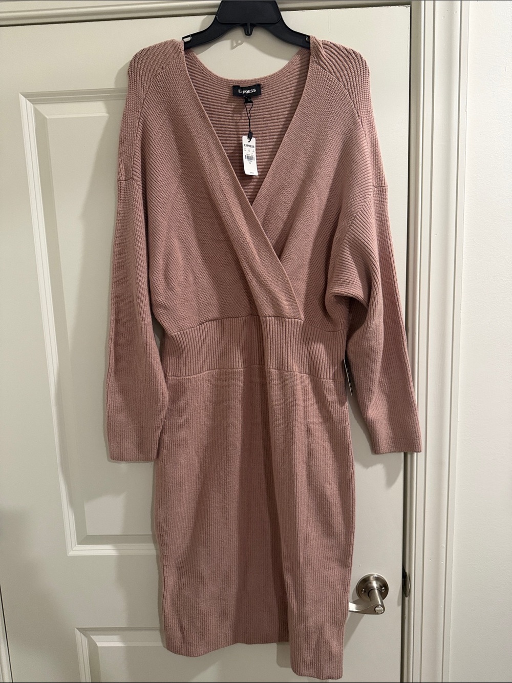 Express Long Sleeve Knit Wrap Dress in Dusty Rose